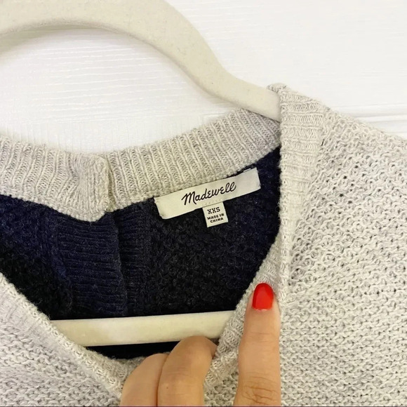 MADEWELL Backroad Button Back Colorblock Navy Gray Sweater‎ - Picture 5 of 7